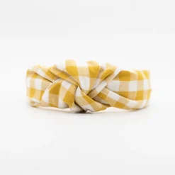 Diadema nudo vichy amarillo ocre hecha a mano