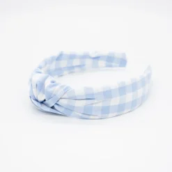 Diadema nudo vichy azul celeste hecha a mano