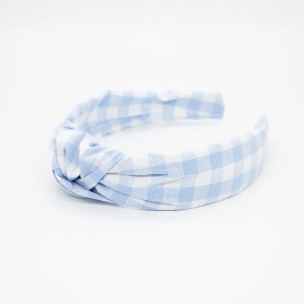 Diadema nudo vichy azul celeste hecha a mano