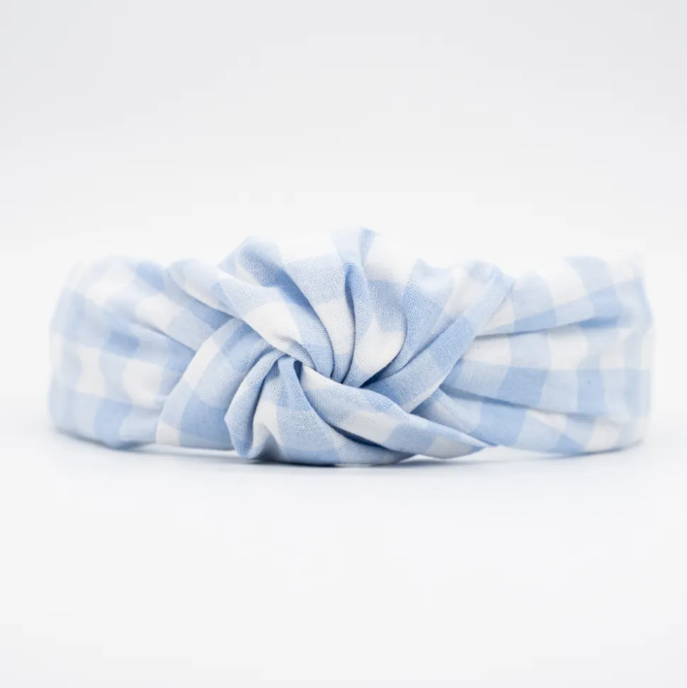 Diadema nudo vichy azul celeste hecha a mano