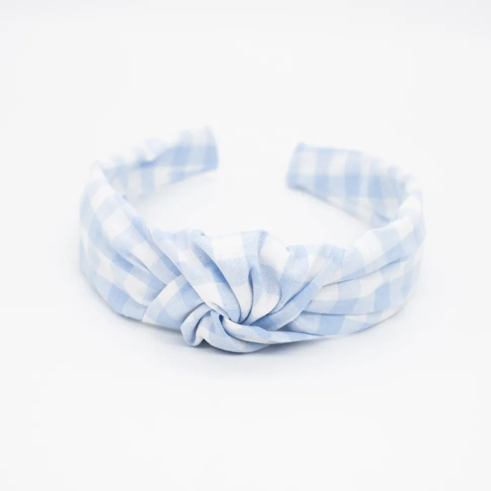 Diadema nudo vichy azul celeste hecha a mano