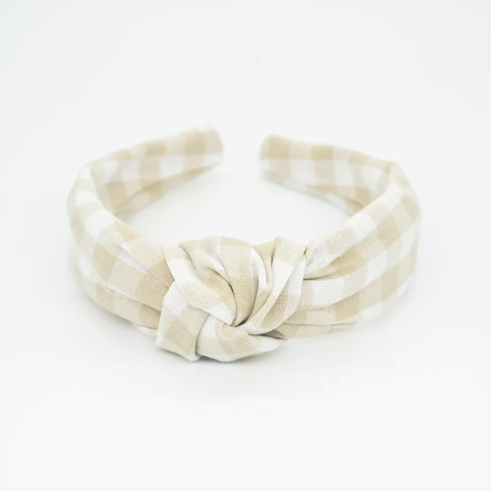 Diadema nudo vichy beige hecha a mano