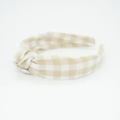 Diadema nudo vichy beige hecha a mano