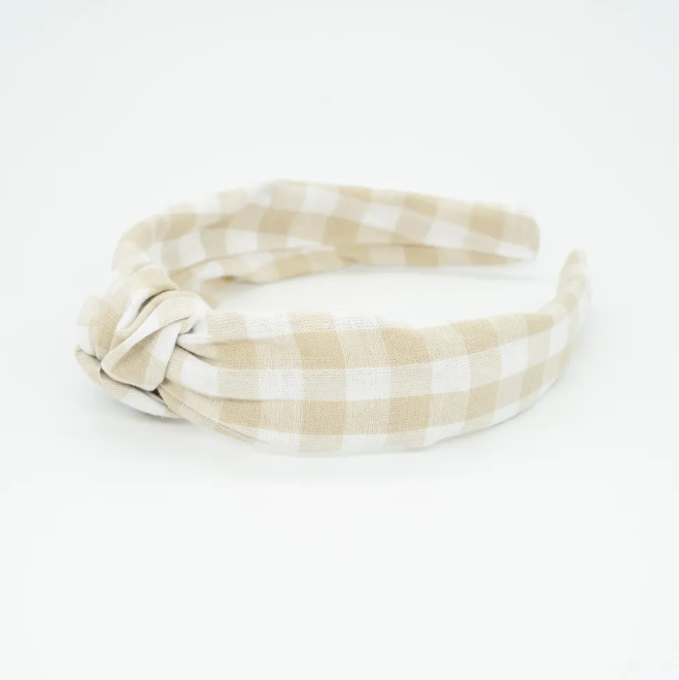 Diadema nudo vichy beige hecha a mano