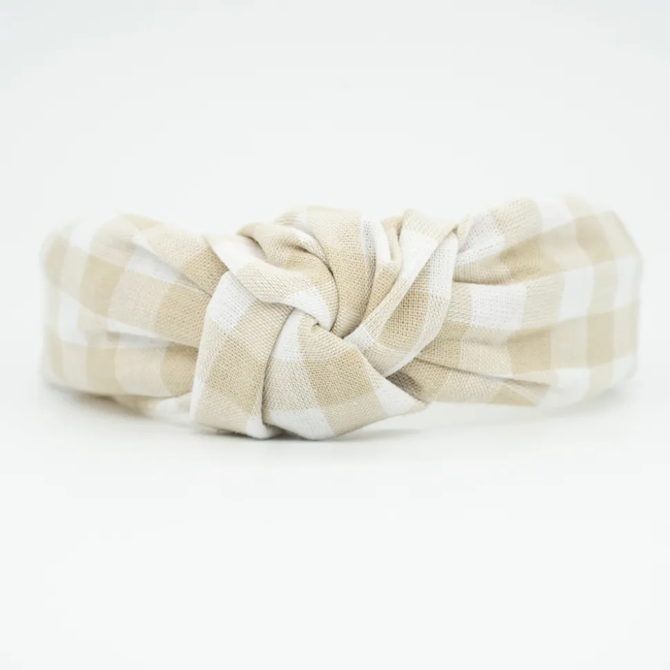 Diadema nudo vichy beige hecha a mano