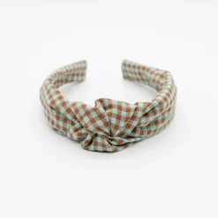 Diadema nudo vichy bicolor menta hecha a mano