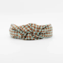 Diadema nudo vichy bicolor menta hecha a mano