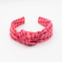 Diadema nudo vichy bicolor rojo frambuesa hecha a mano