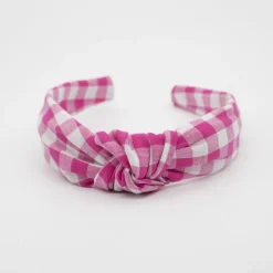 Diadema nudo vichy fucsia hecha a mano