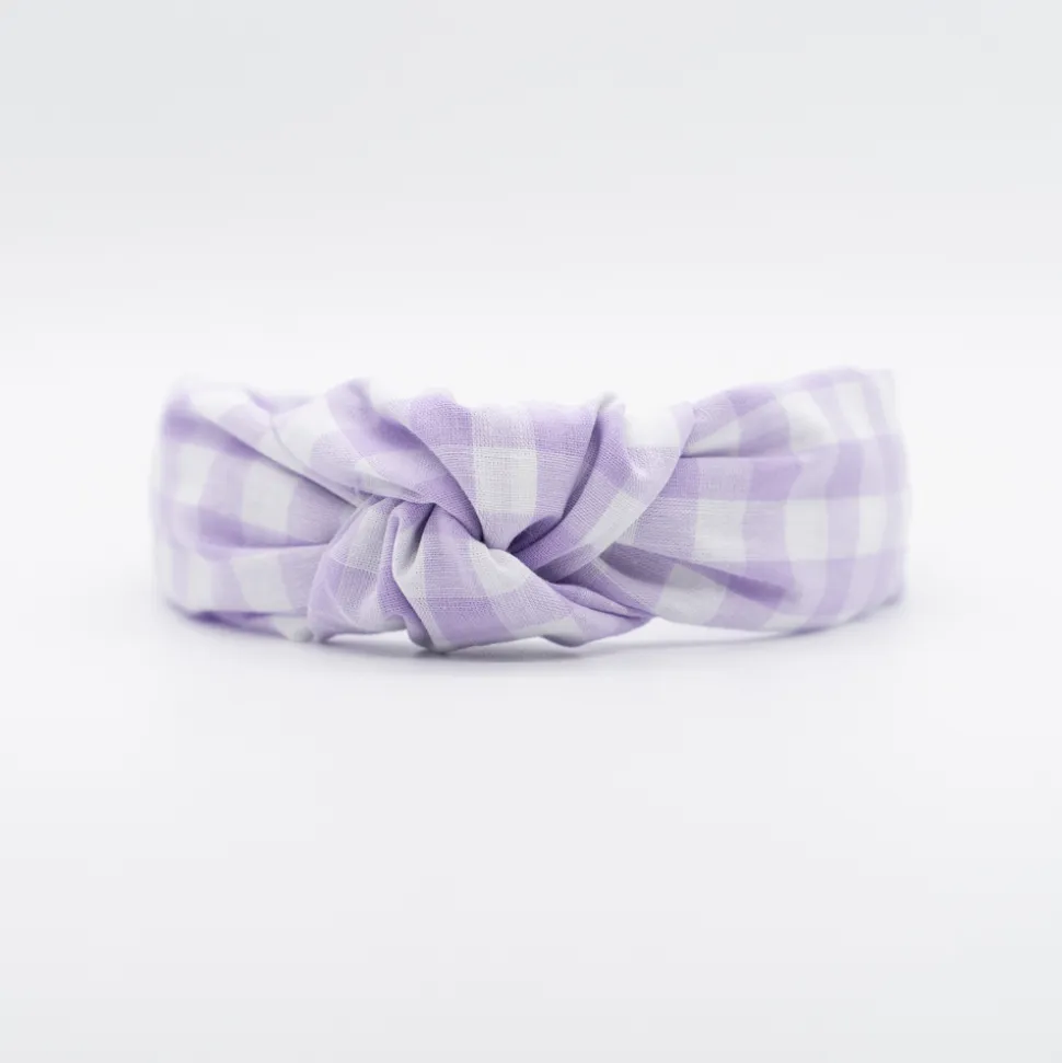 Diadema nudo vichy malva hecha a mano