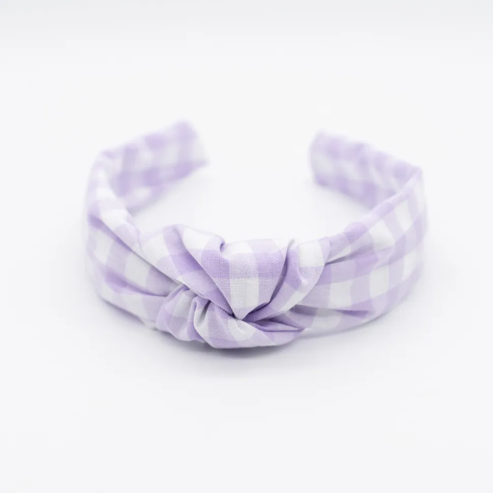 Diadema nudo vichy malva hecha a mano