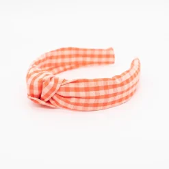 Diadema nudo vichy naranja coral flúor
