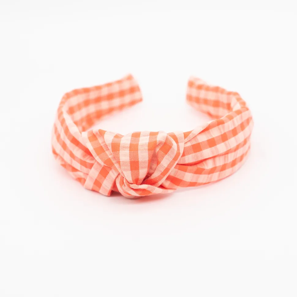 Diadema nudo vichy naranja coral flúor