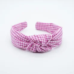 Diadema nudo vichy pequeño fucsia hecha a mano