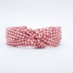 Diadema nudo vichy pequeño rojo hecha a mano