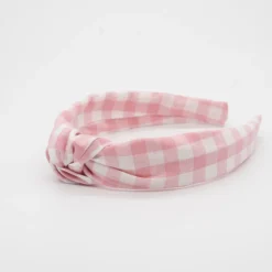 Diadema nudo vichy rosa hecha a mano