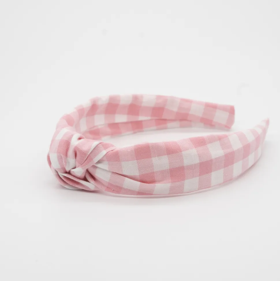 Diadema nudo vichy rosa hecha a mano