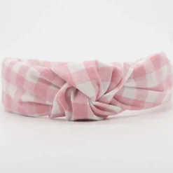 Diadema nudo vichy rosa hecha a mano