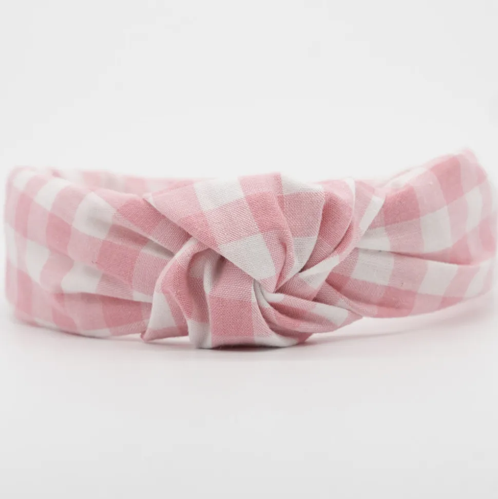 Diadema nudo vichy rosa hecha a mano