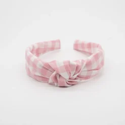 Diadema nudo vichy rosa hecha a mano