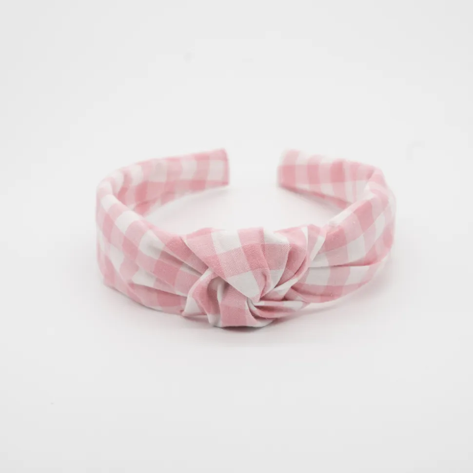 Diadema nudo vichy rosa hecha a mano
