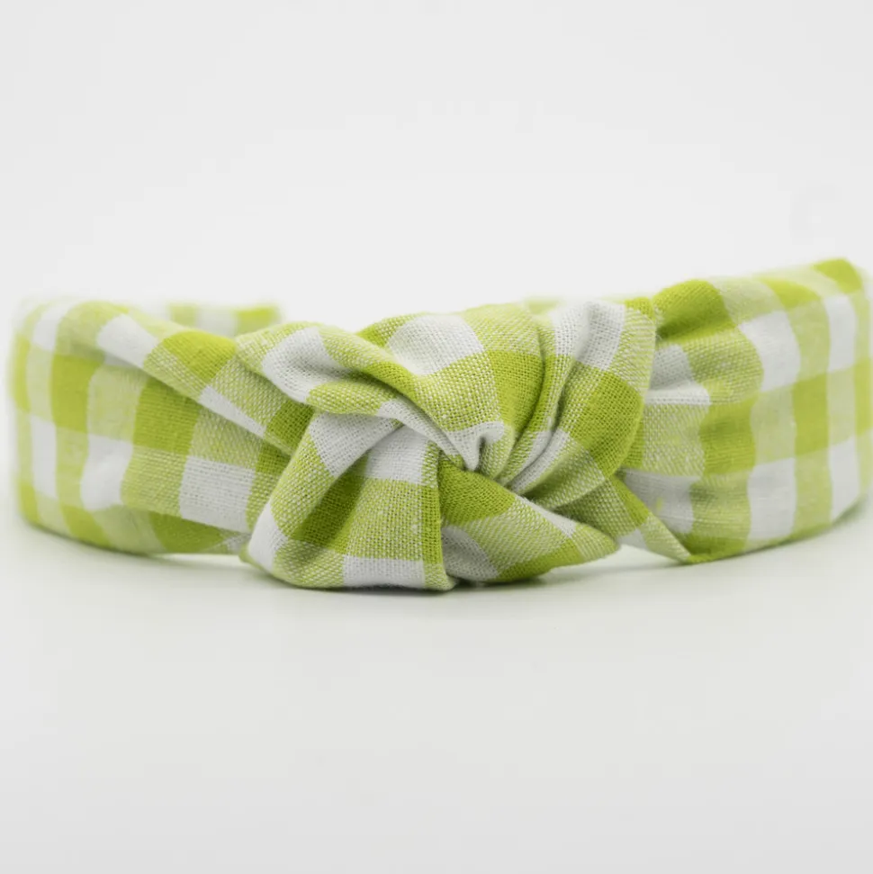 Diadema nudo vichy verde hecha a mano