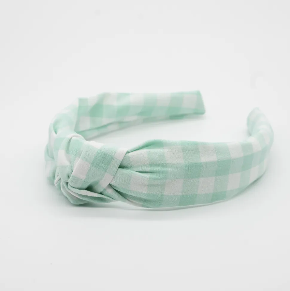 Diadema nudo vichy verde mint hecha a mano