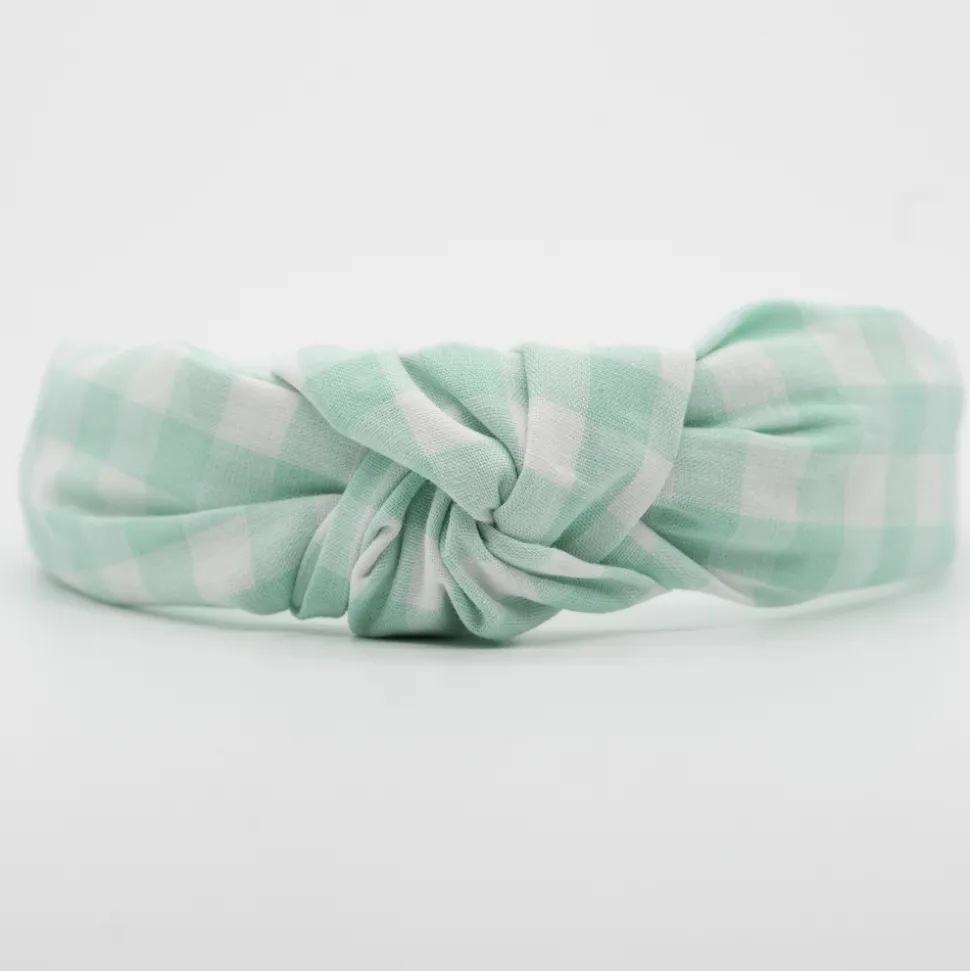 Diadema nudo vichy verde mint hecha a mano