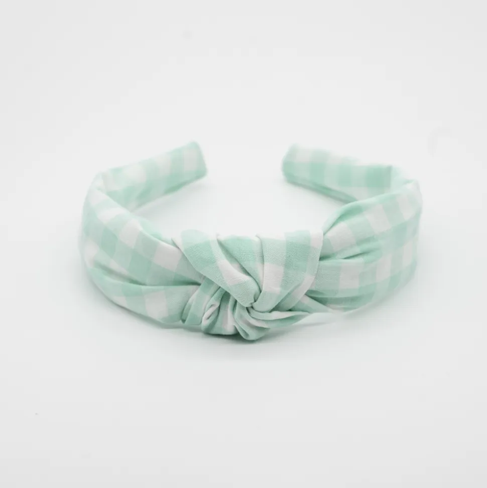 Diadema nudo vichy verde mint hecha a mano