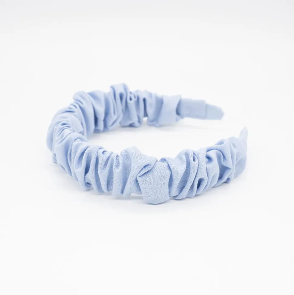 Diadema scrunchie azul celeste lino