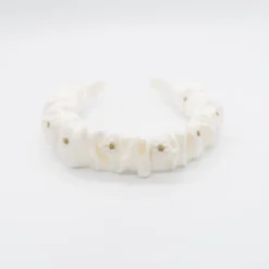 Diadema scrunchie blanca flores bordadas