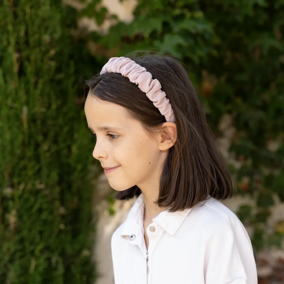 Diadema scrunchie rosa empolvado