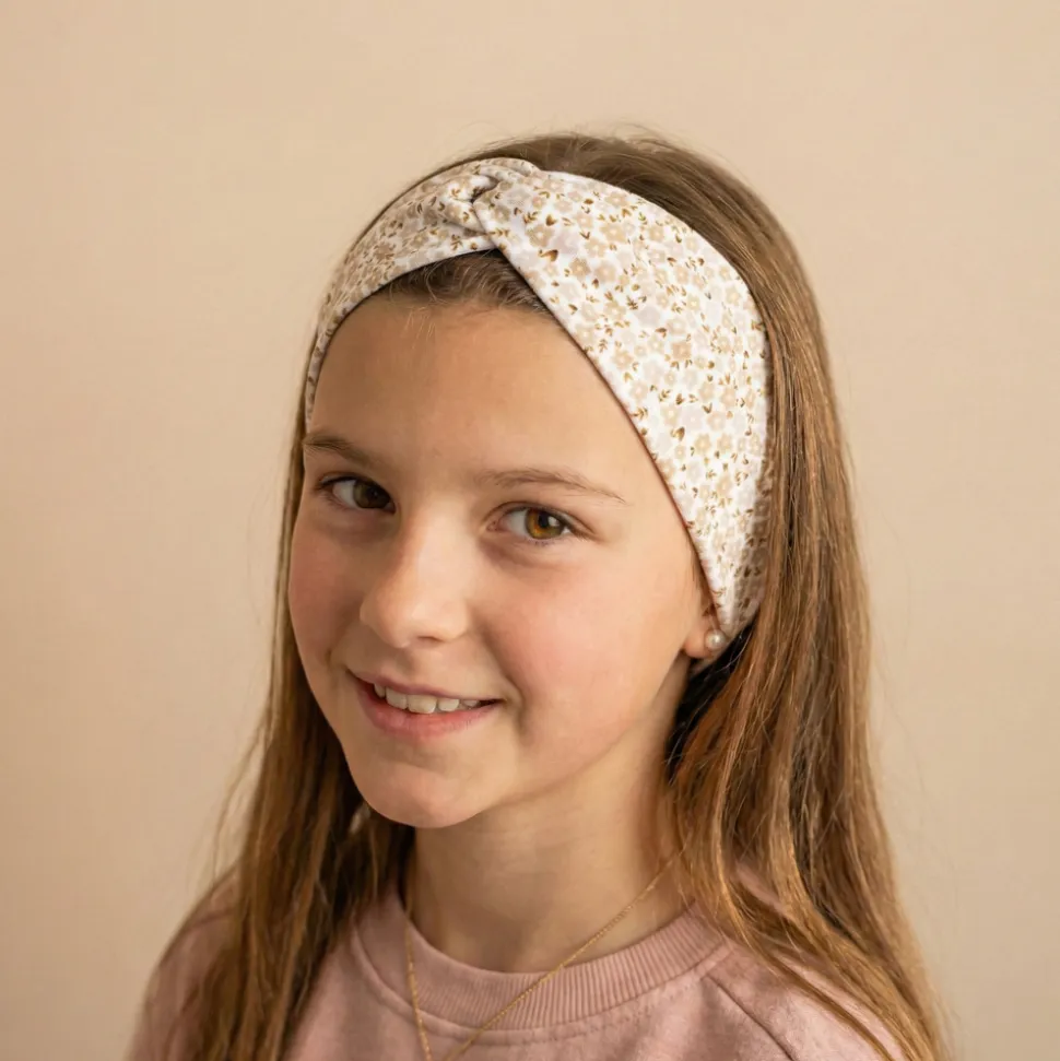 Diadema turbante flores beige