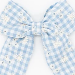 Lazo coquette vichy azul celeste con bordado floral