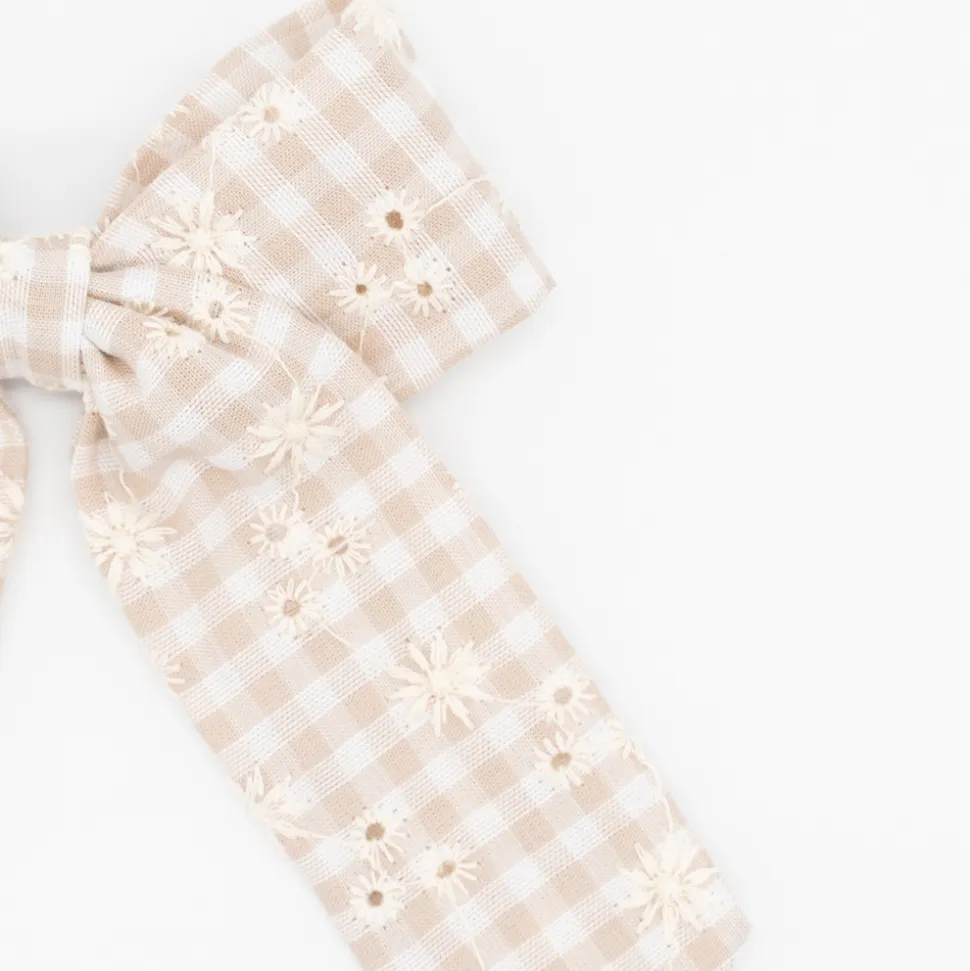 Lazo coquette vichy beige con bordado floral