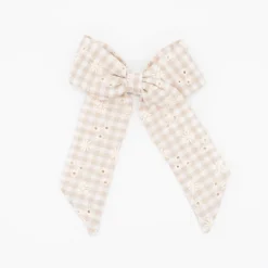 Lazo coquette vichy beige con bordado floral