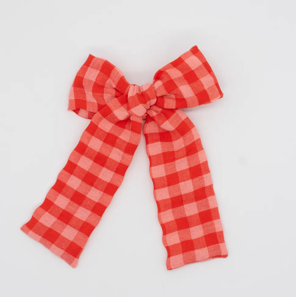 Lazo coquette vichy bicolor rojo fresa