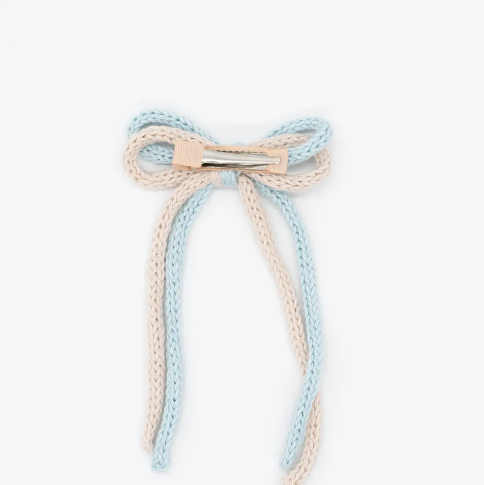 Lazo crochet cordón doble azul y beige