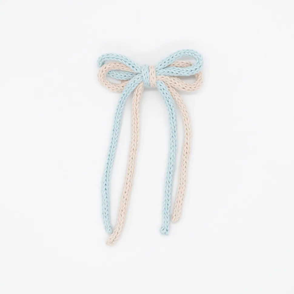 Lazo crochet cordón doble azul y beige
