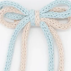 Lazo crochet cordón doble azul y beige