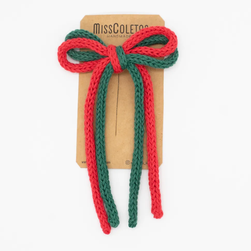 Lazo crochet cordón doble rojo combinado