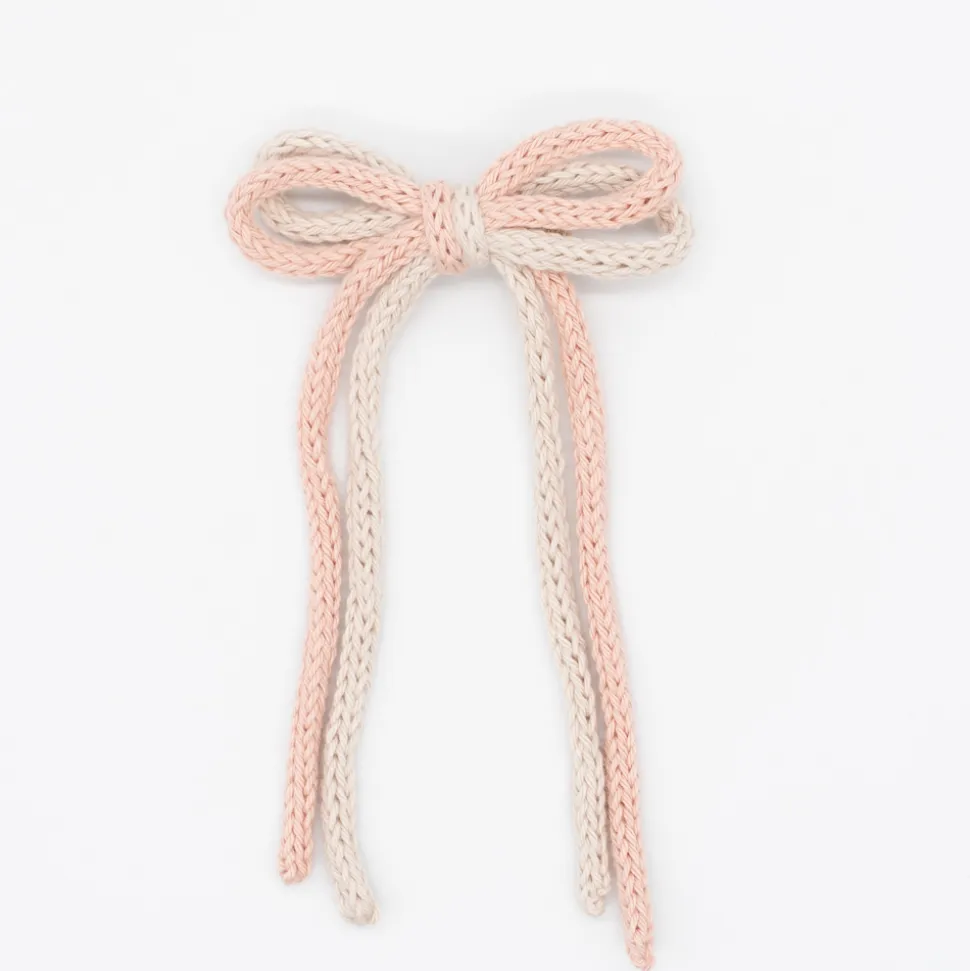 Lazo crochet cordón doble rosa y beige