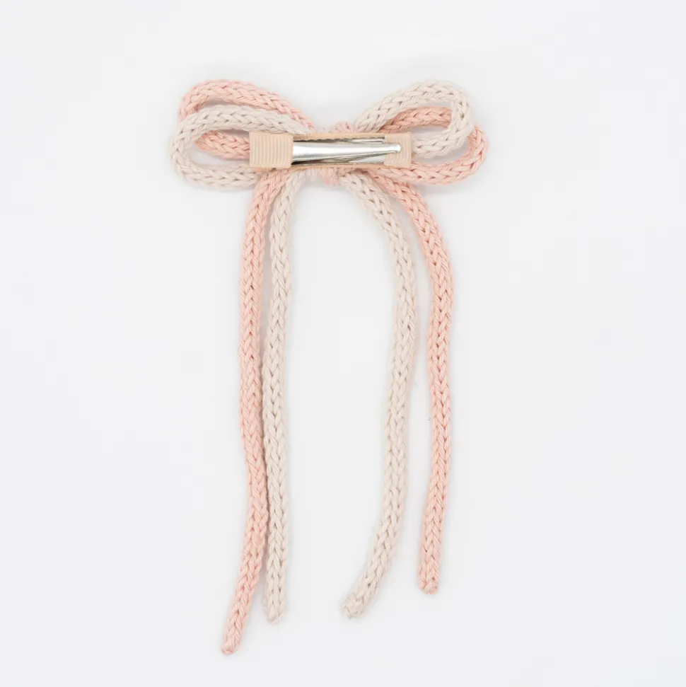 Lazo crochet cordón doble rosa y beige