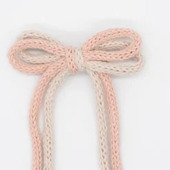 Lazo crochet cordón doble rosa y beige