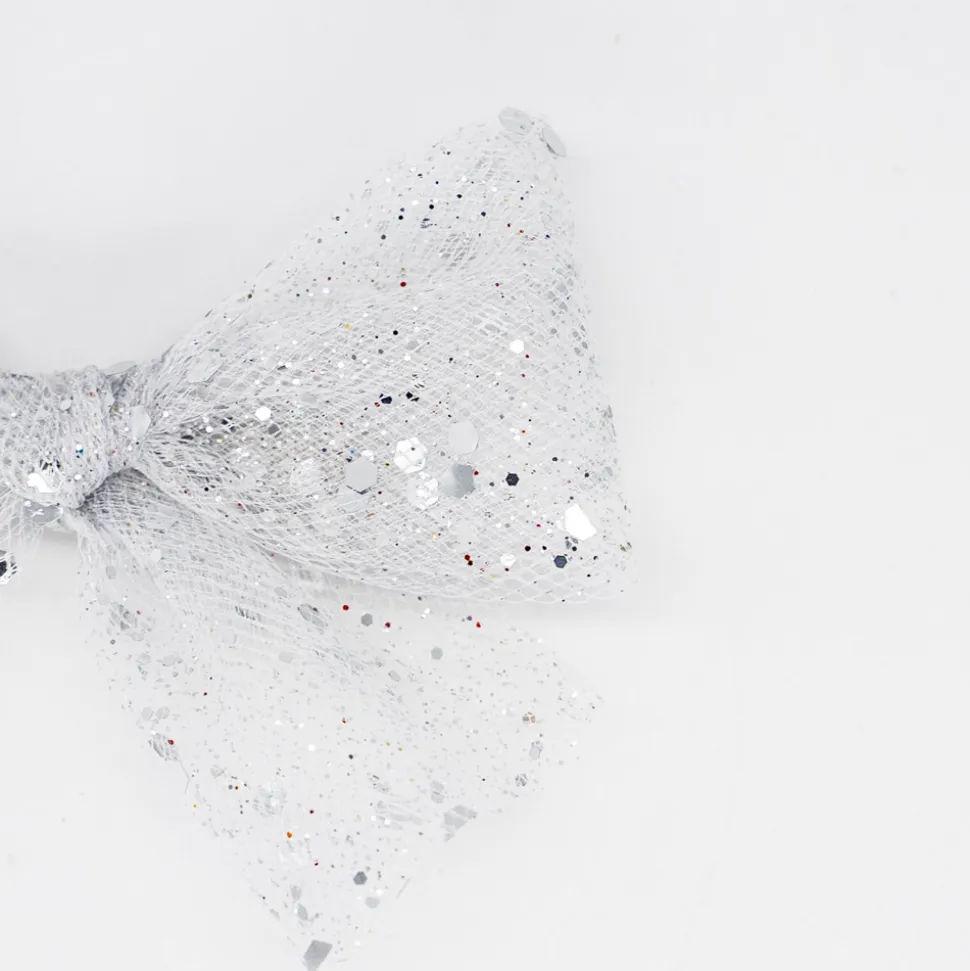 Lazo de tul glitter plata