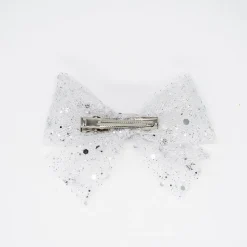 Lazo de tul glitter plata