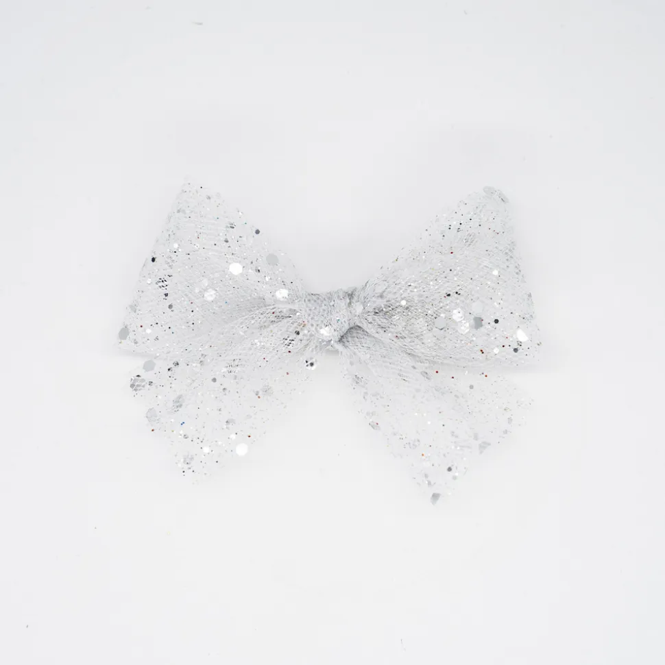 Lazo de tul glitter plata