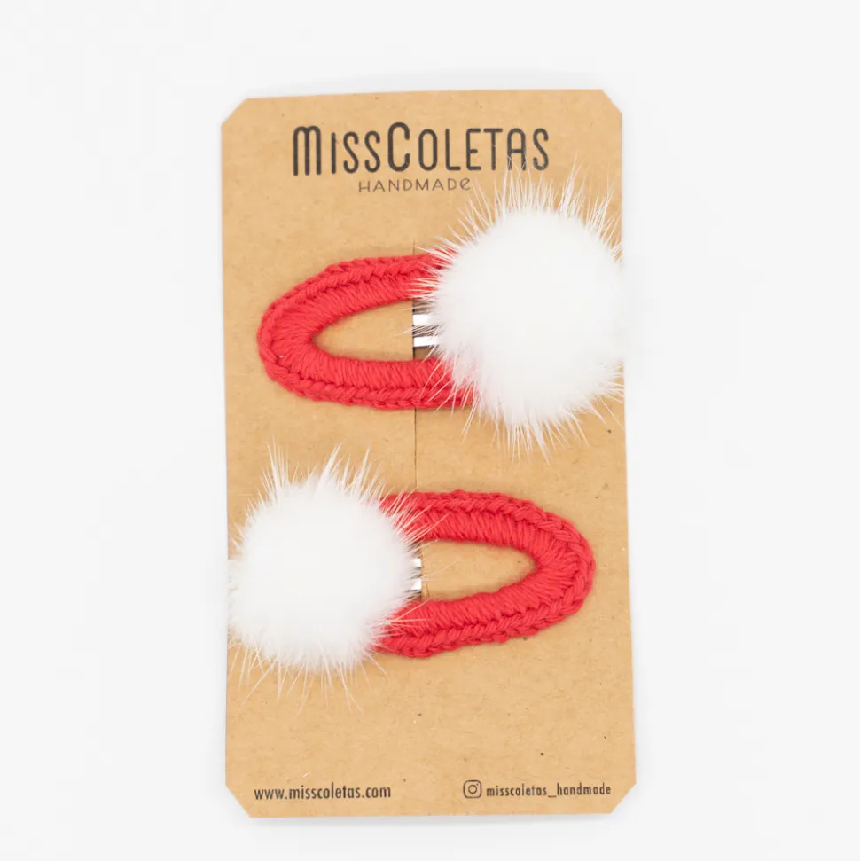 Pack Clip forrado crochet rojo pompón