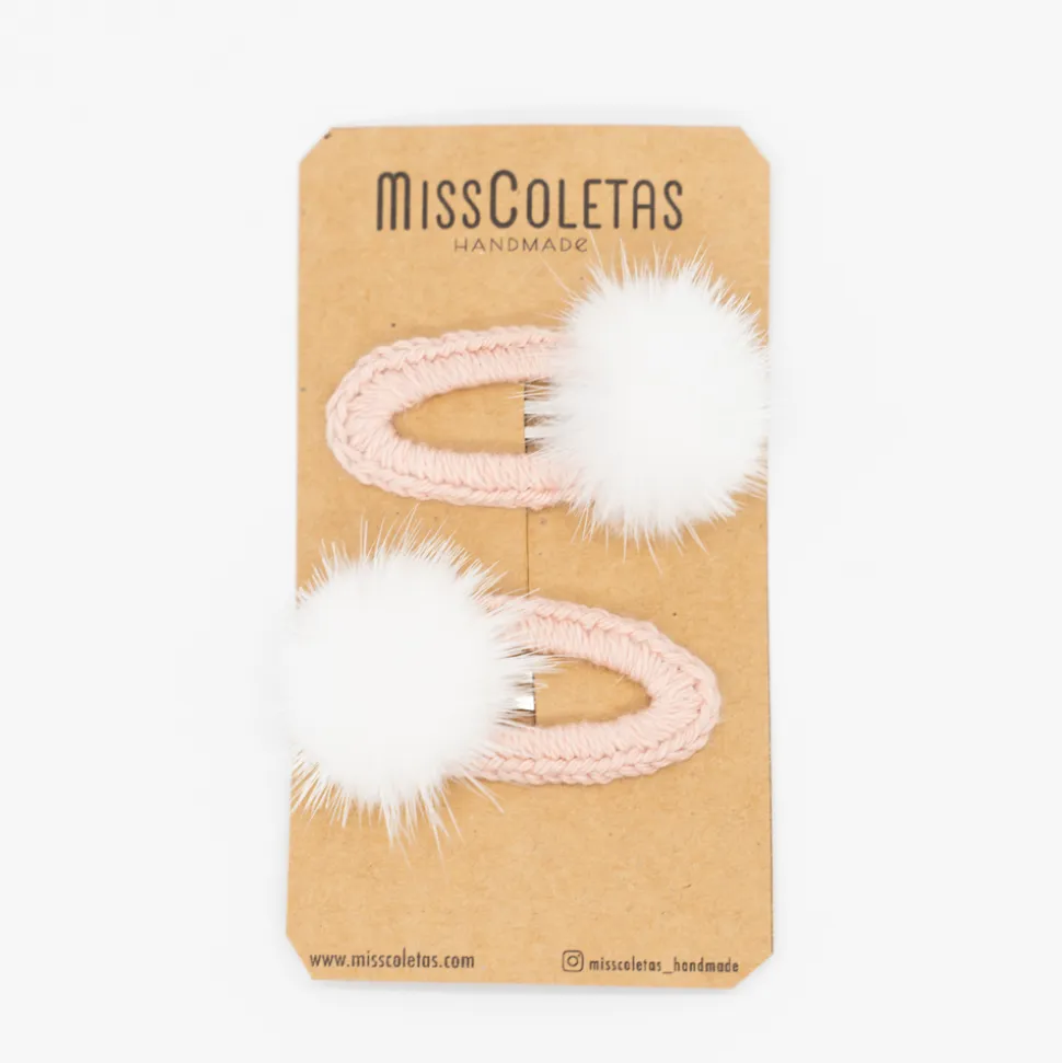Pack Clip forrado crochet rosa pompón