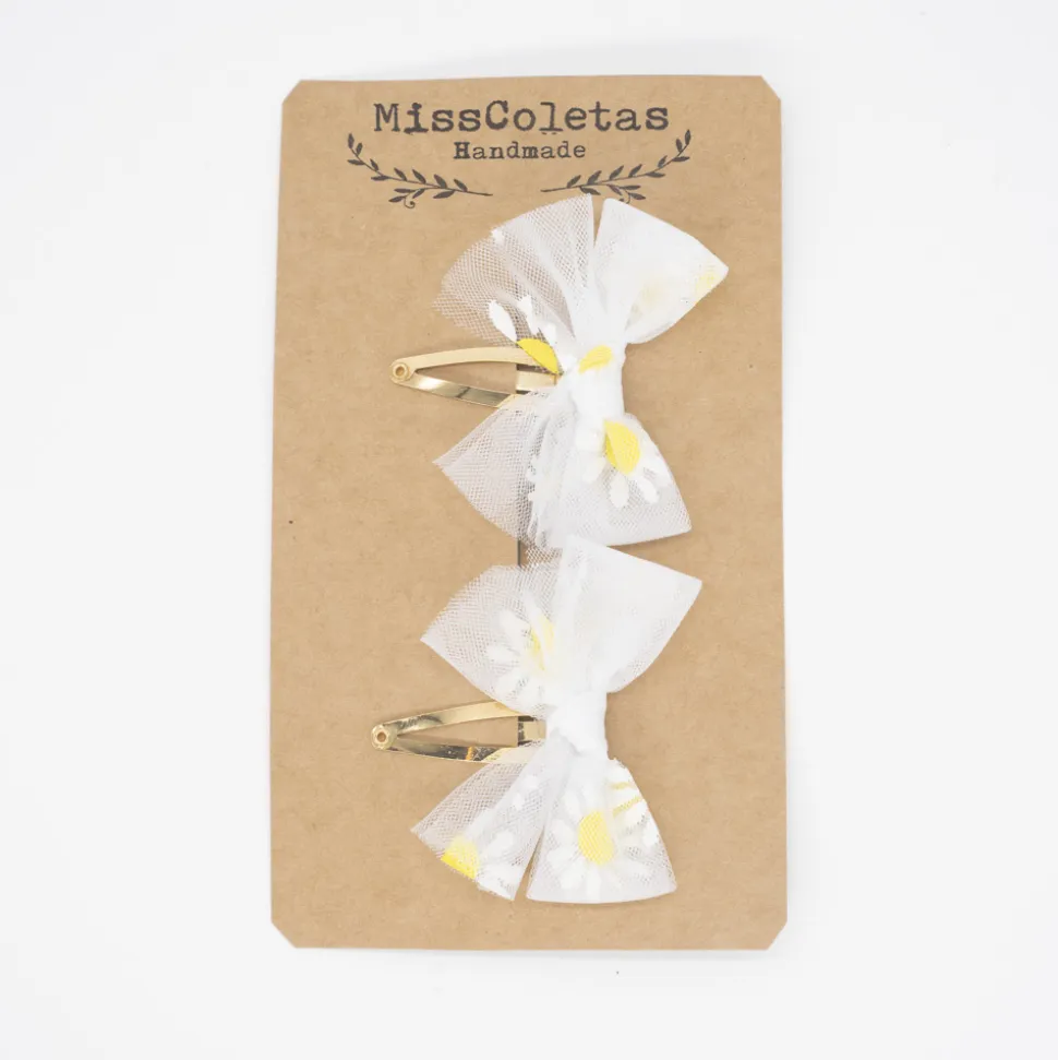 Pack clips lazo margaritas tul blanco